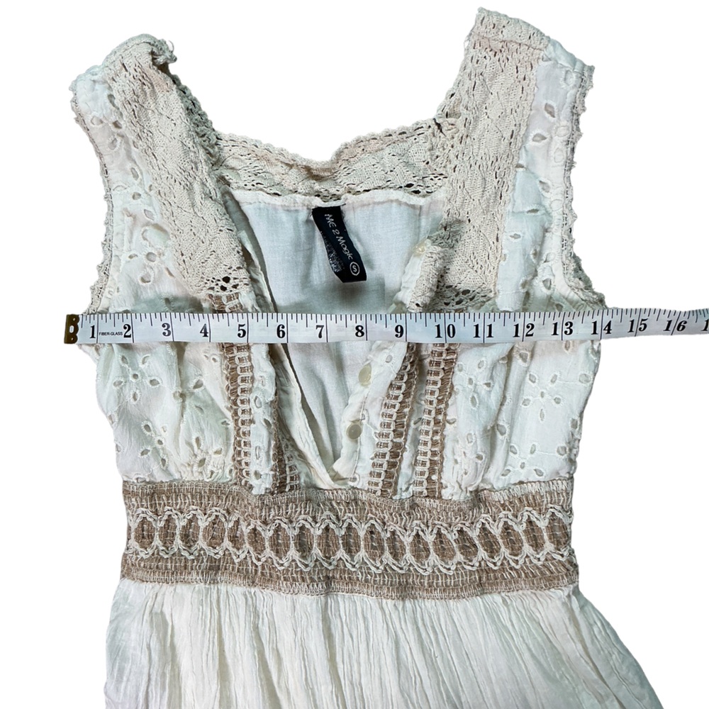 Me 2 Magic Boho Lace Maxi Dress Cream Crochet Tiered Long Dress Small - Picture 4 of 5